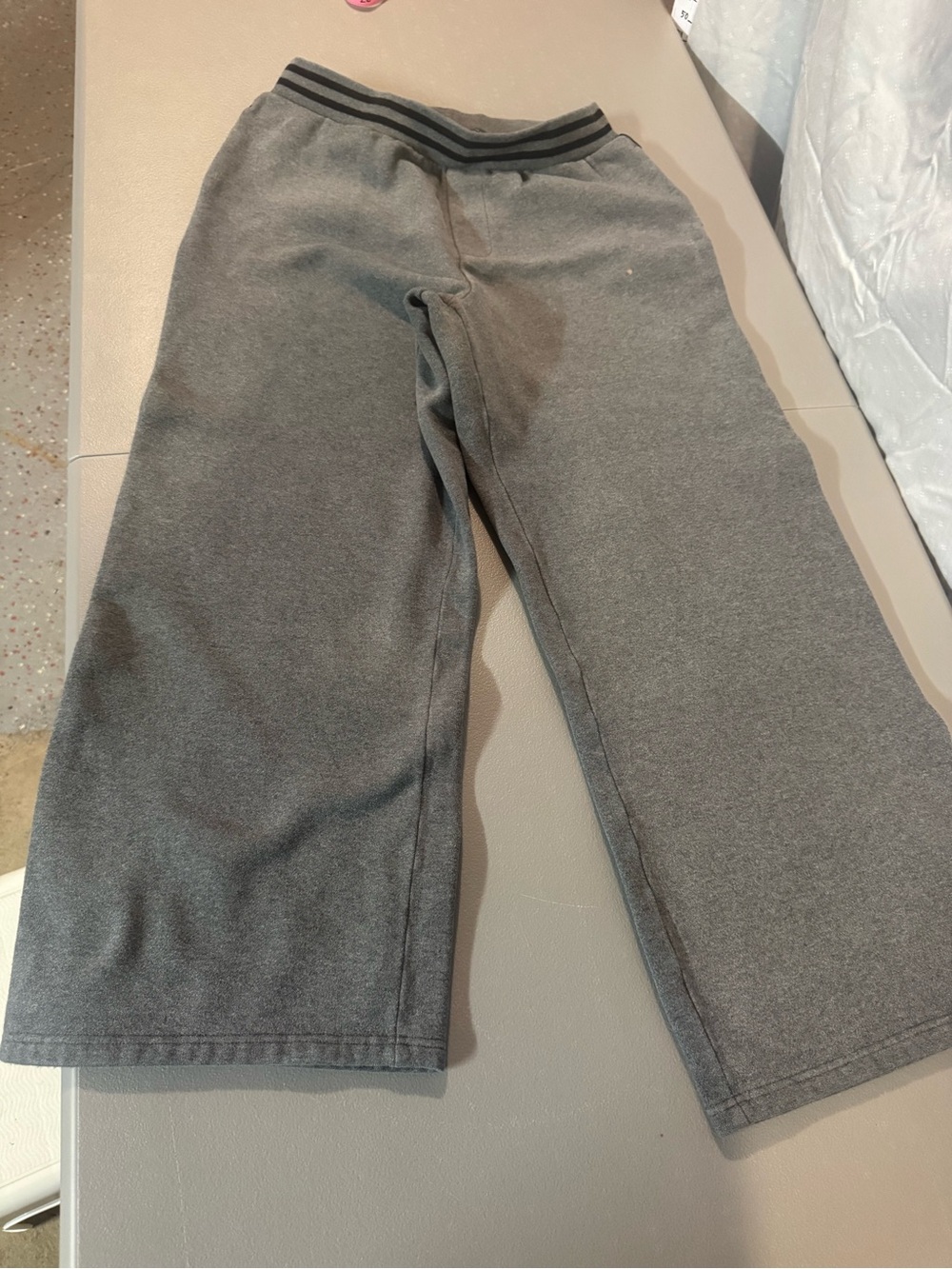 Women's Gray Wide-Leg Track Pants with Striped Elastic Waist